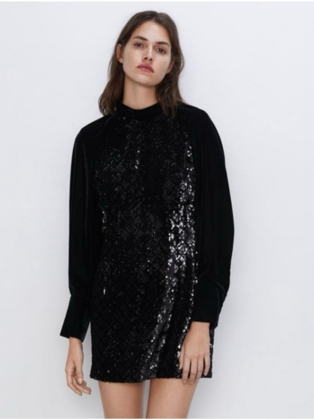 Zara Velvet Sequin Black Mini Dress Medium
